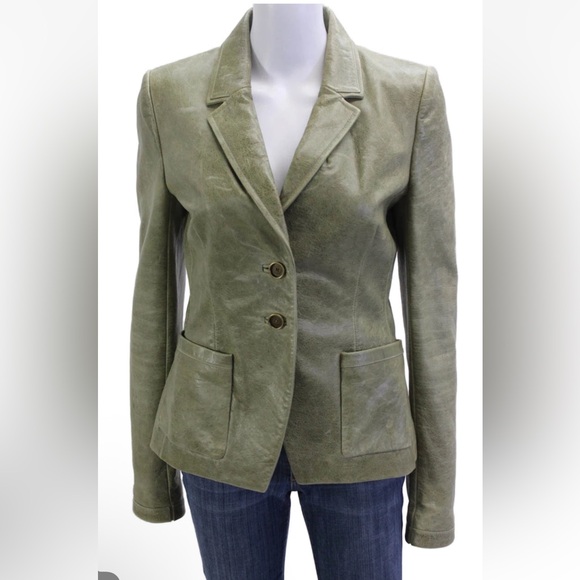 BALENCIAGA Women Lambskin Green Collared Long Sleeve Blazer Size 42 RETAIL $4200